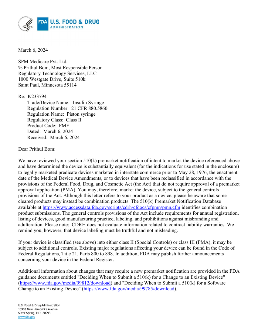 US FDA — Insulin Syringe document preview