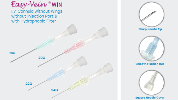 Easy-Vein® WIN | I.V. Cannula without Wings, without Injection Port & with Hydrophobic Filter